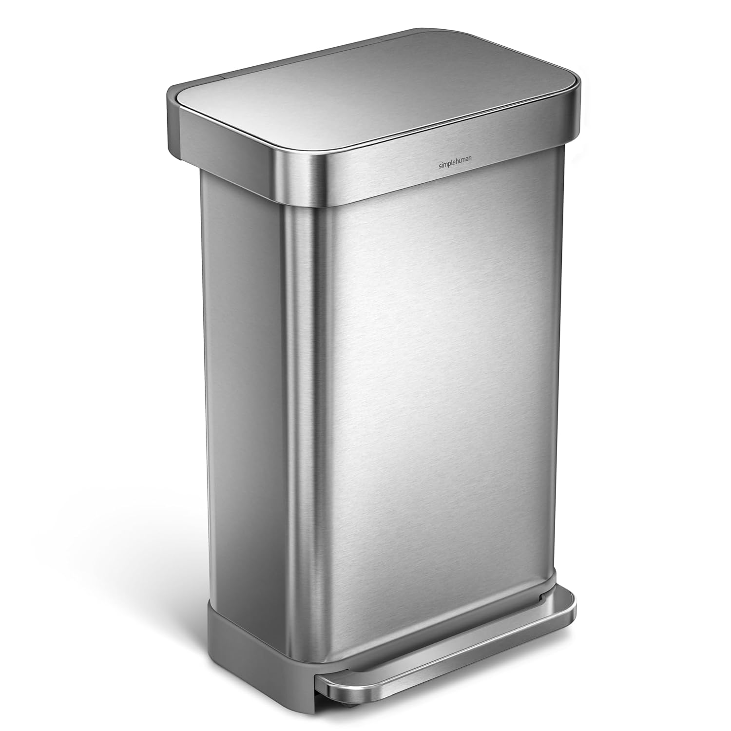 simplehuman 45 Liter / 12 Gallon Rectangular Hands-Free Kitchen Step Trash Can with Soft-Close Lid, Brushed Stainless Steel : Industrial & Scientific