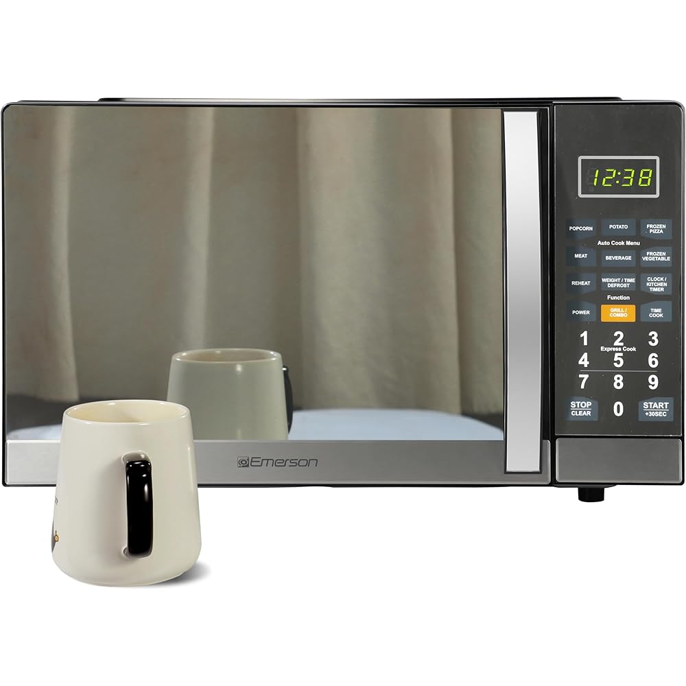 Emerson MWG1191SB Microwave with Built-in Grill Function, 1100W, LED Timer Display 11 Power Levels, 9 Preset Cooking Options, Removable Glass Turntable, Child Lock, 1.1 Cu. Ft, Stainless Steel: Home & Kitchen