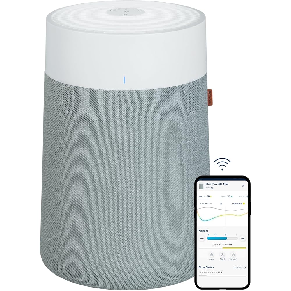BLUEAIR Air Purifiers for Medium Rooms, Bedroom, Kitchen, Cleans 1,858 sqft in one hour, HEPASilent Smart Air Cleaner for Home, Pets, Allergies, Virus, Dust, Mold, Smoke - Blue Pure 311i Max : Home & Kitchen