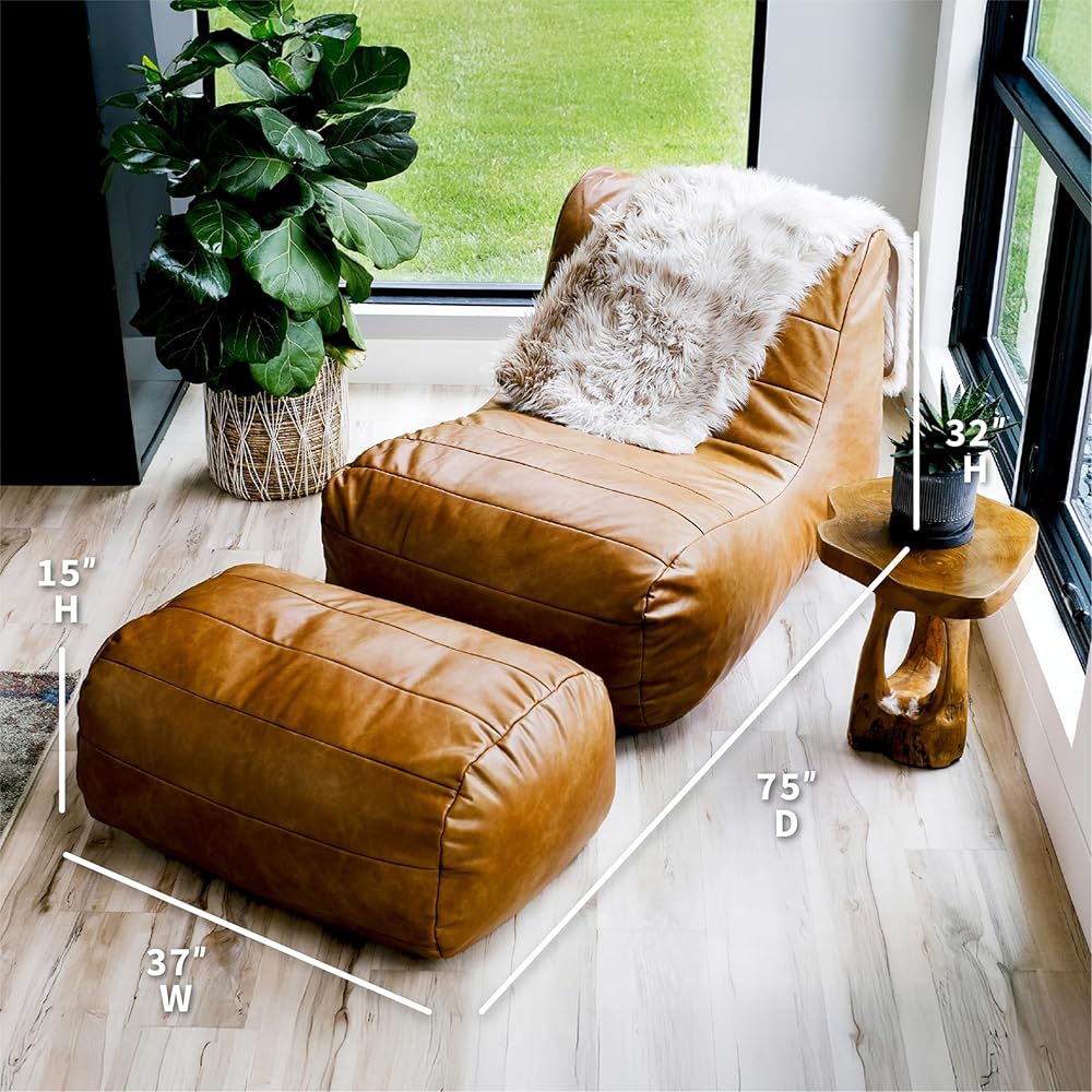 Big Joe Modora Bean Bag Chair Lounger and Ottoman Bundle, Copper Harbor Vegan Leather : Home & Kitchen