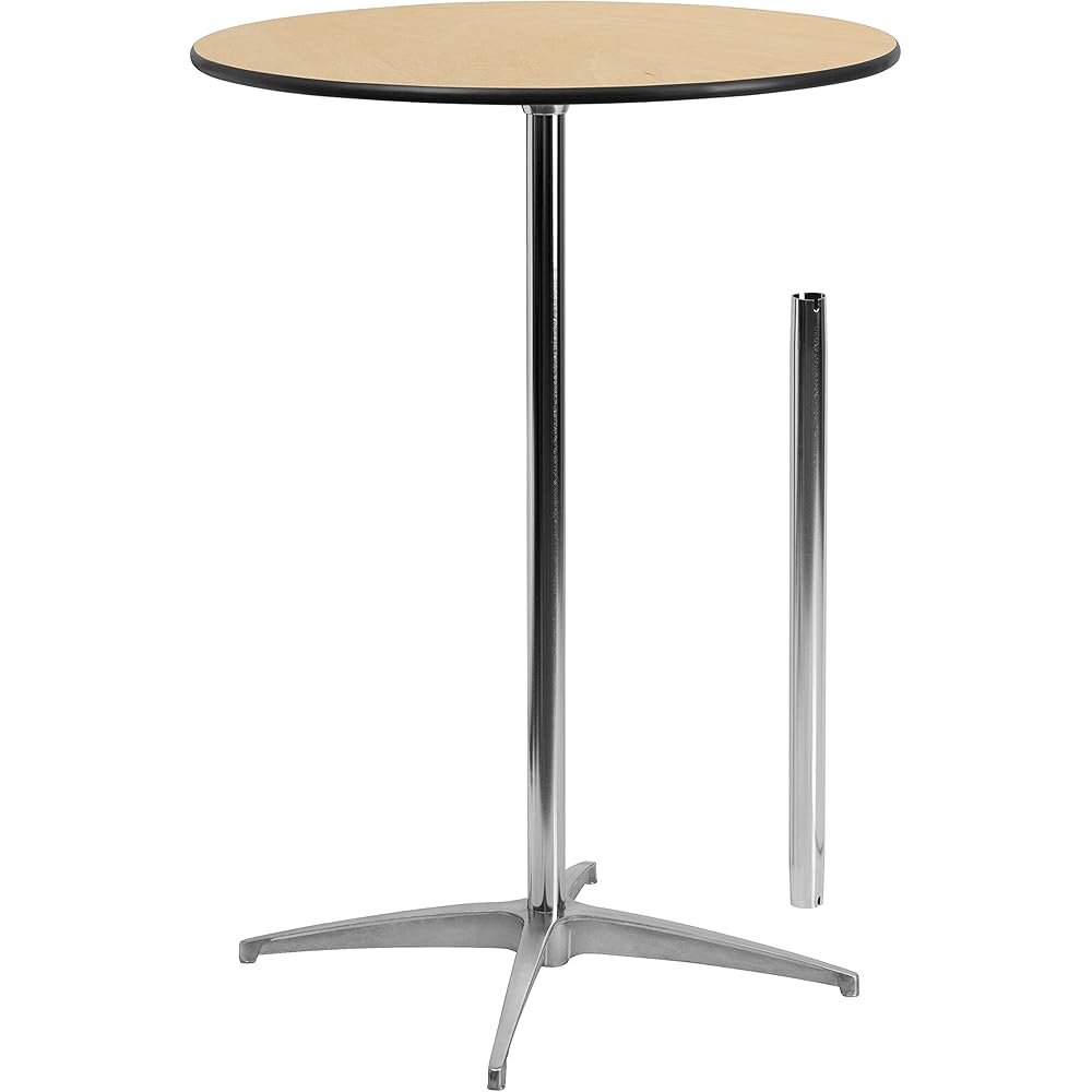 Flash Furniture Lars 30'' Round Wood Cocktail Table with 30'' and 42'' Columns, Adjustable Wood Bar Height Table for Events or Home Use, Natural : Flash Furniture: Home & Kitchen