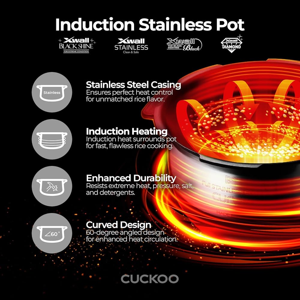 CUCKOO CRP-JHR1009F 10-Cup (Uncooked) / 20-Cup (Cooked) Induction Heating Pressure Rice Cooker with Nonstick Inner Pot, 16 Menu Options, Fuzzy Logic Tech, 3 Voice Guide, Auto Clean (Copper/Black): Home & Kitchen
