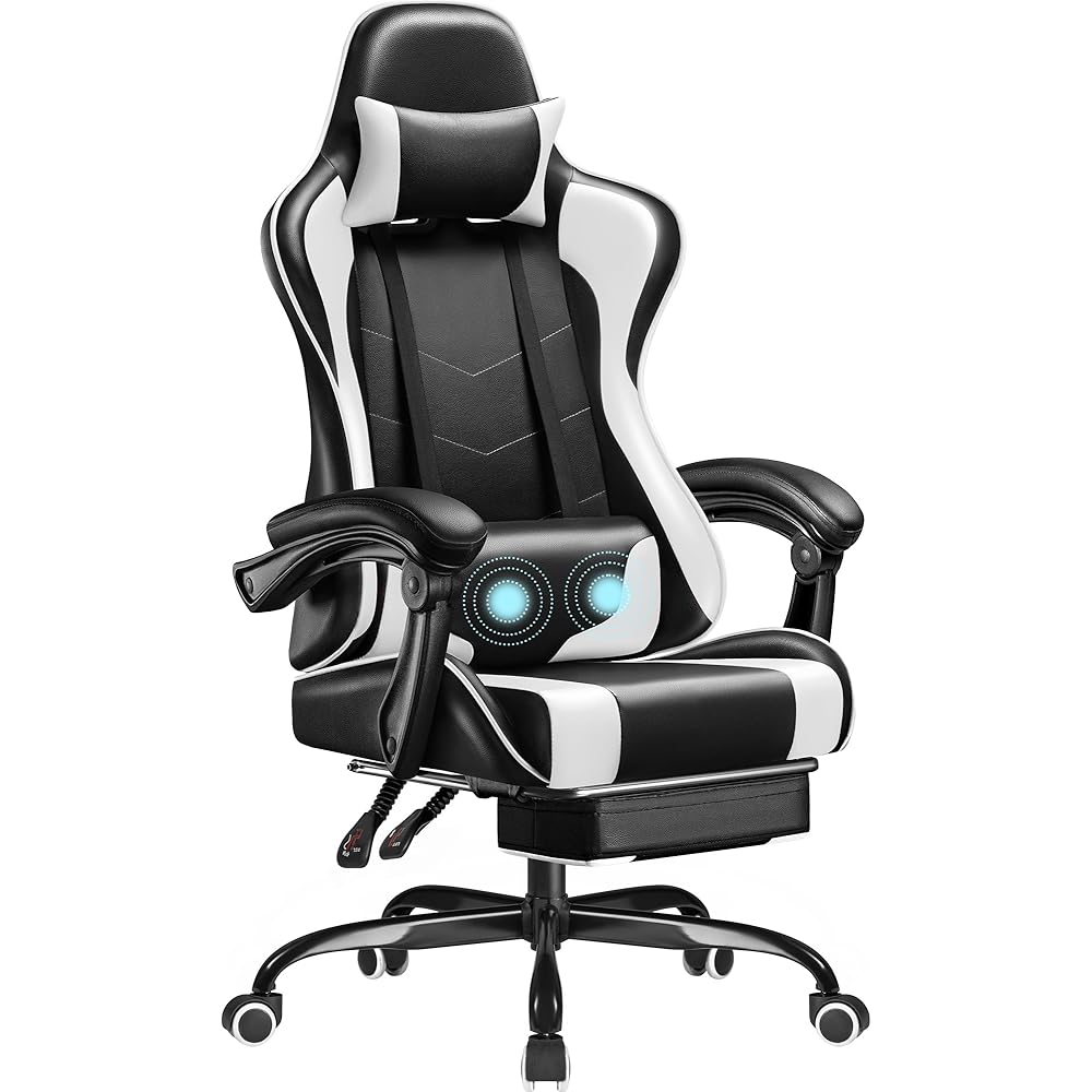 Homall Gaming Chair, Video Game Chair with Footrest and Massage Lumbar Support, Ergonomic Computer Chair Height Adjustable with Swivel Seat and Headrest (White) : Home & Kitchen