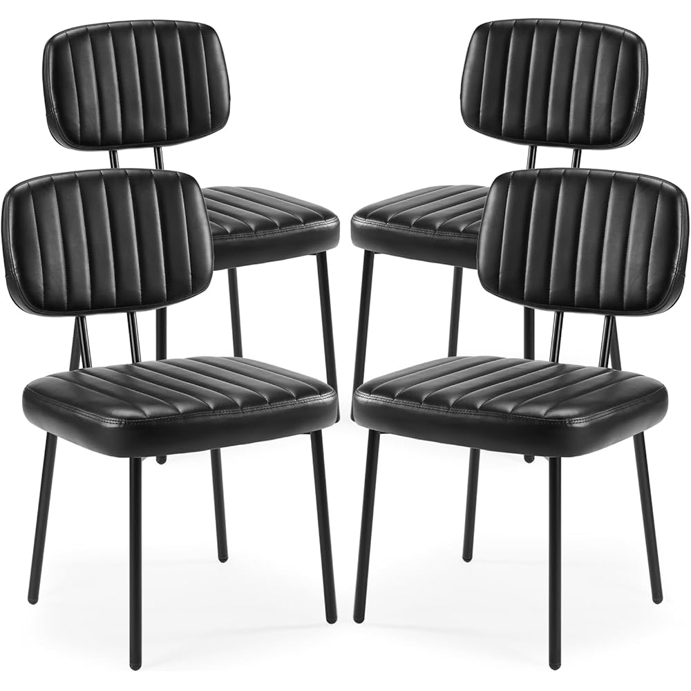 - Sweetcrispy Dining Chairs Set of 4, Upholstered Mid Century Modern Kitchen Dining Room Accent Chairs with Faux Leather Cushion Seat & Metal Legs for Kitchen, Living Room - Black - Chairs