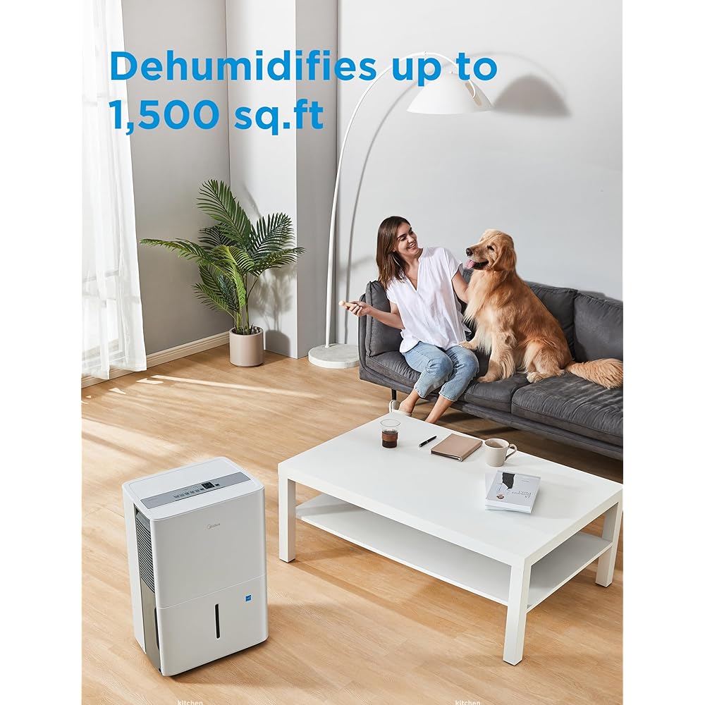 - Midea 1,500 Sq. Ft. Energy Star Certified Dehumidifier With Reusable Air Filter 22 Pint - Ideal For Basements, Large & Medium Sized Rooms, And Bathrooms (White)