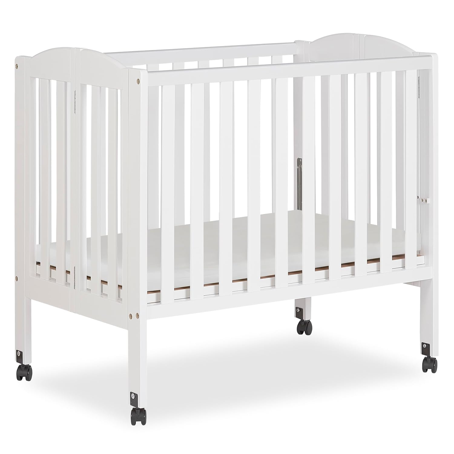: Dream On Me 2-in-1 Folding Portable Compact Mini Baby Crib in White, GreenGuard Gold & JPMA, US Patented Flat Folding System, Locking Wheels, 1鈥?Mattress Pad, Space-Saving Quck Fold Easy Storage : Mini Crib : Baby