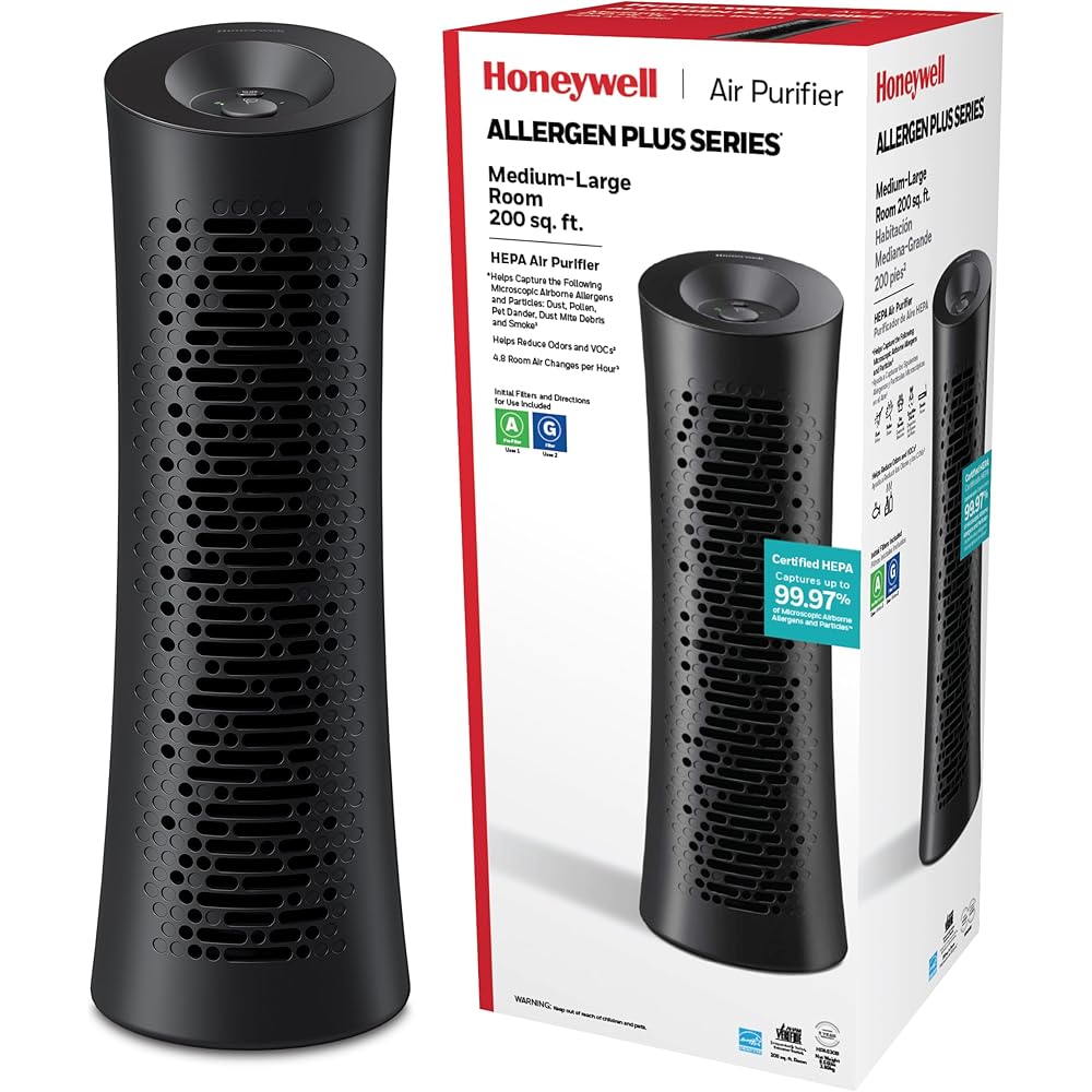 Honeywell HEPA Air Purifier for Home, 990 Ft² in 1 hour, Allergen Reducer for Dust, Pollen, Pet Dander, Odors, All Smoke Types, Tower, Black, HPA030 : Home & Kitchen