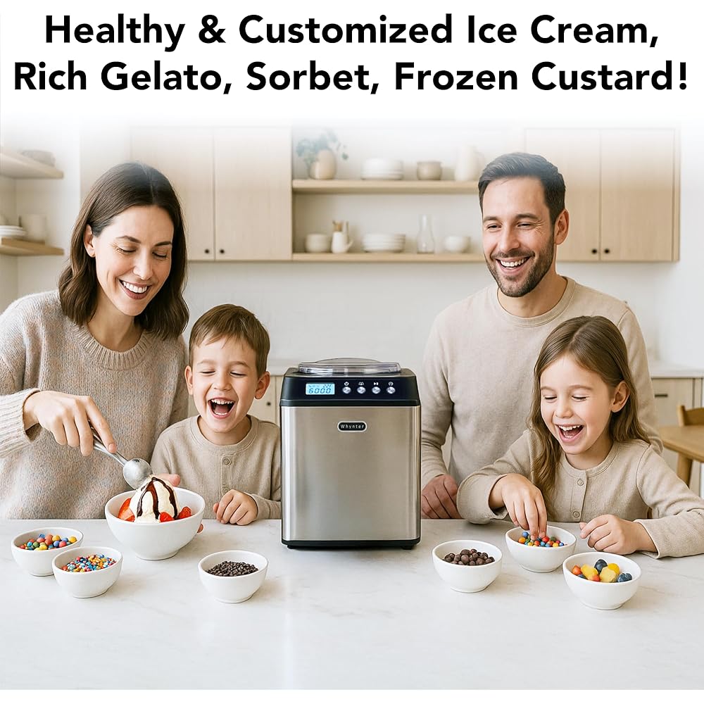 Whynter Ice Cream Maker Machine Automatic 2.1 Qt. Upright with Built-In Compressor, LCD Digital Display & Timer, No Pre-Freezing, ICM-201SB, Stainless Steel : Home & Kitchen