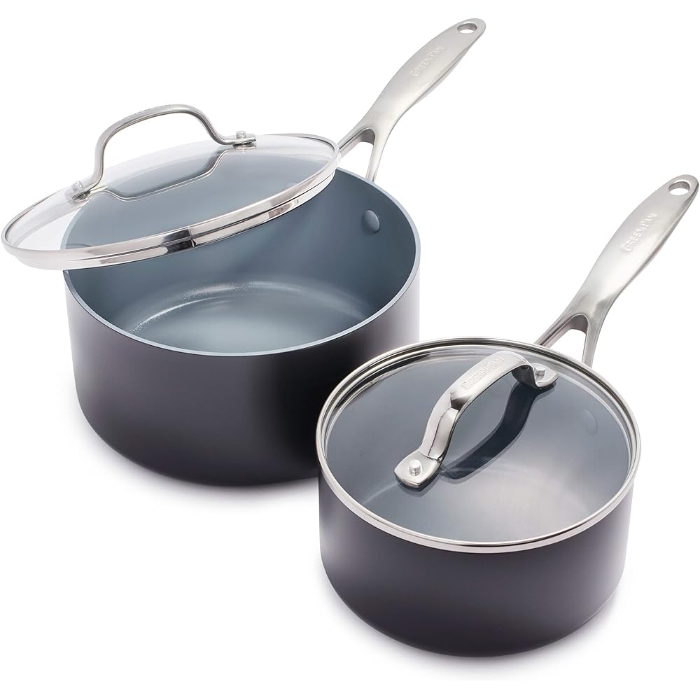 GreenPan Valencia Pro Hard Anodized Healthy Ceramic Nonstick 1.66QT and 3.3QT Saucepan Pot Set with Lids, PFAS-Free, Induction, Dishwasher and Oven Safe, Gray: Home & Kitchen