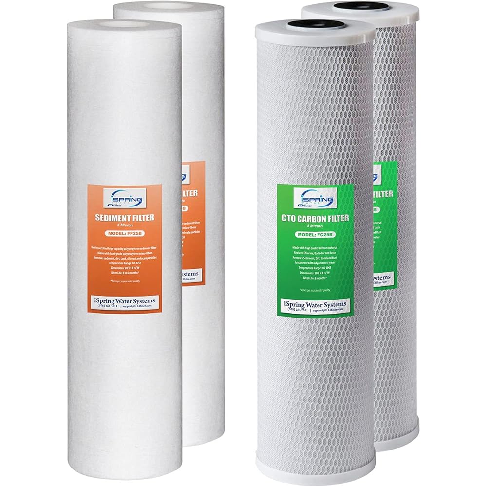 iSpring F4WGB22B 4.5” x 20” 2-Stage Whole House Water Filter Replacement Pack Set with Sediment and Carbon Block Cartridges, Fits WGB22B, White : Tools & Home Improvement