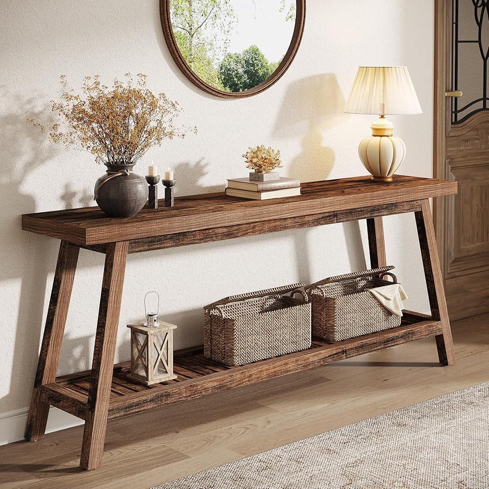Tribesigns 70.86-Inch Console Table for Entyrway, Farmhouse 2-Tier Entry Entrance Table, Narrow Long Sofa Table Behind Couch, Rustic Brown : Home & Kitchen