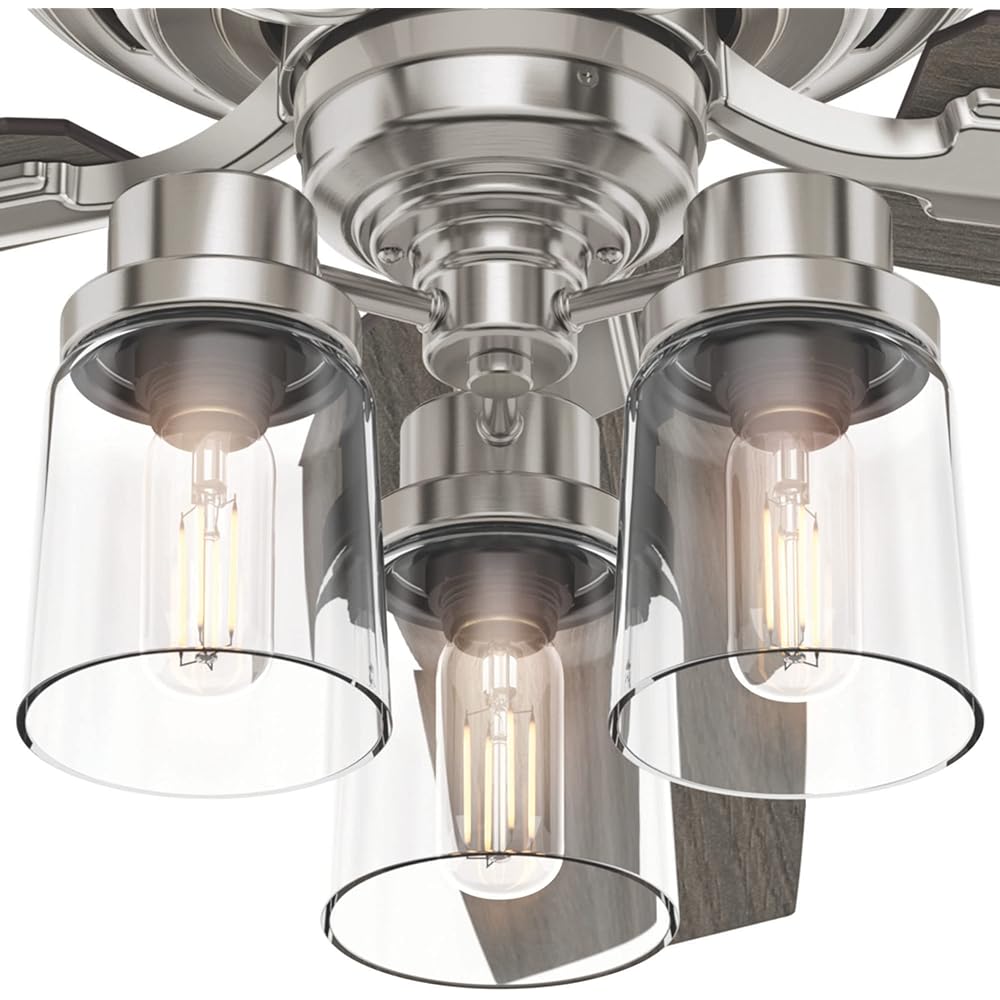 Hunter Fan Company, 54190, 52 inch Bennett Brushed Nickel Ceiling Fan with LED Light Kit and Handheld Remote