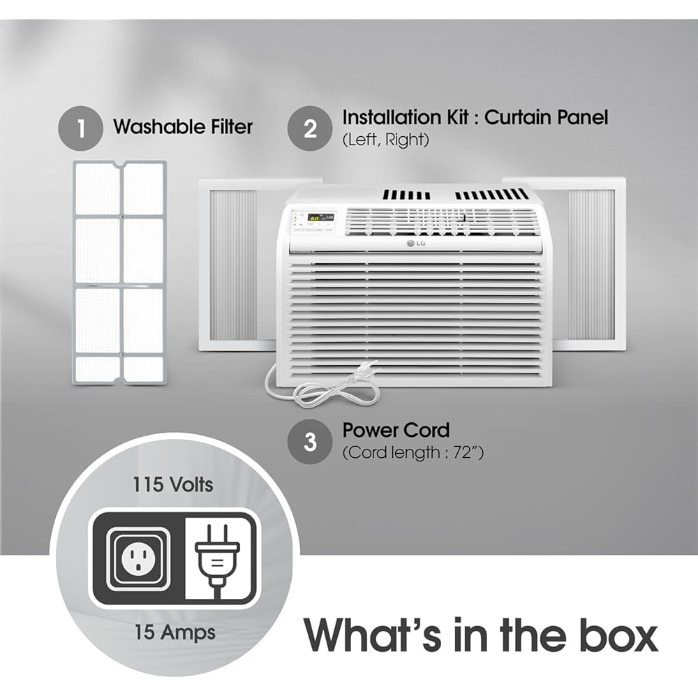 LG 6,000 BTU Window Air Conditioner, 115V, Cools 250 Sq.Ft. for Bedroom, Den, Living Room, Quiet Operation, with Remote, 2 Cooling & Fan Speeds, 2-Way Air Deflection, Auto Restart, White : Home & Kitchen