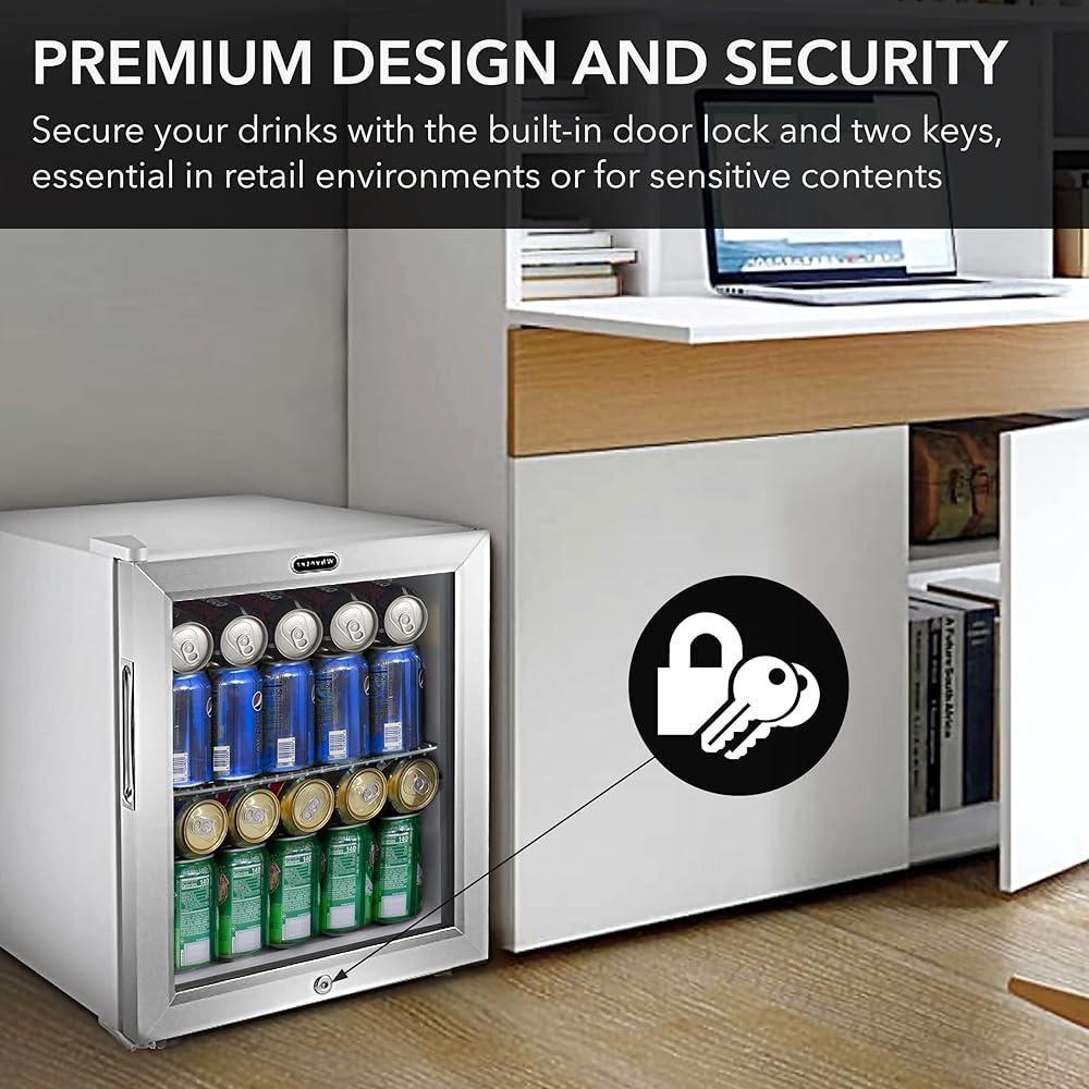 Whynter BR-062WS 68-Can Beverage Refrigerator with Glass Door, 1.6 Cu Ft Freestanding Drink Mini Fridge, Cubic Feet, Stainless Steel