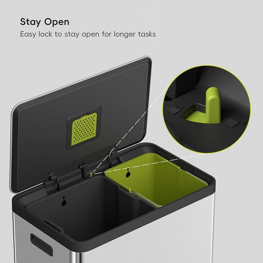 EKO EcoCasa II 36L+24L Dual Trash Can with Recycle Bin, Stainless Steel Garbage Can with Lid, Deodorizer Compartment, Odor-Proof and Fingerprint Resistant : Home & Kitchen