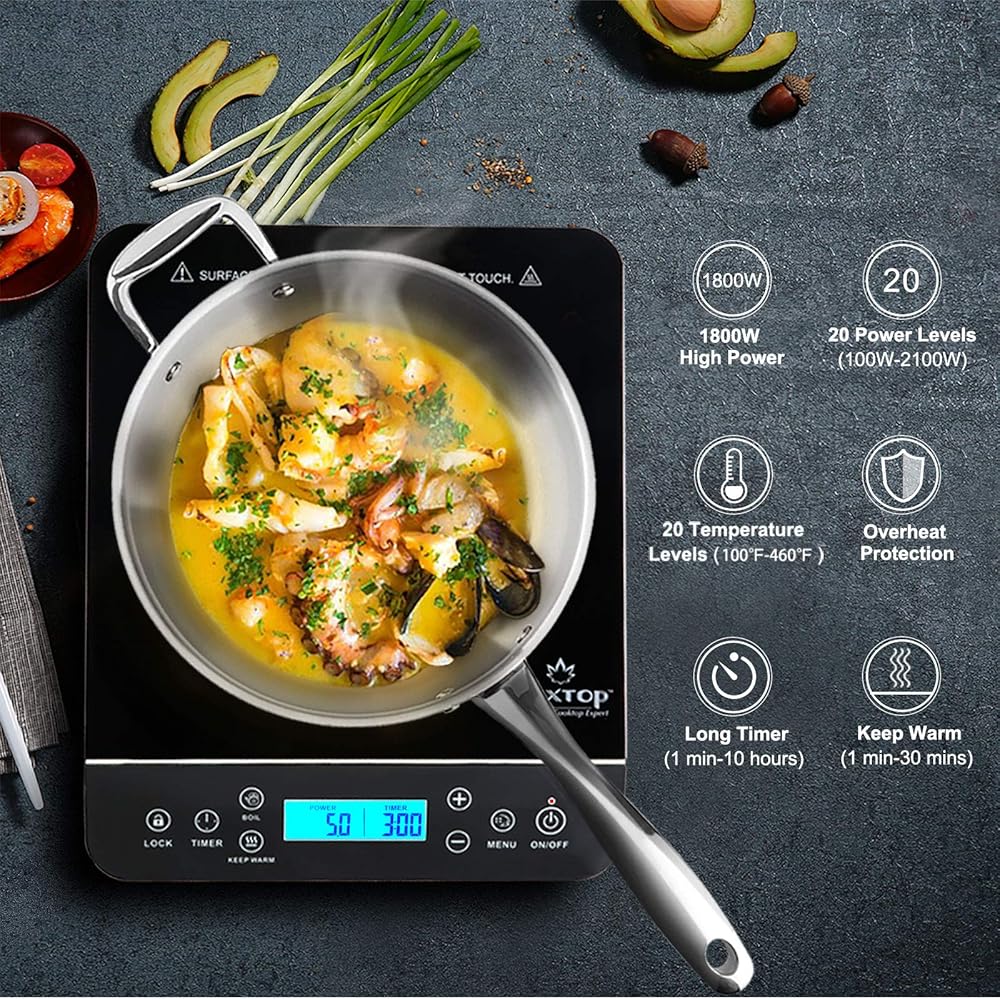 Duxtop Portable Induction Cooktop Burner, Induction Hot Plate with LCD Sensor Touch 1800 Watts, Silver 9600LS/BT-200DZ: Home & Kitchen