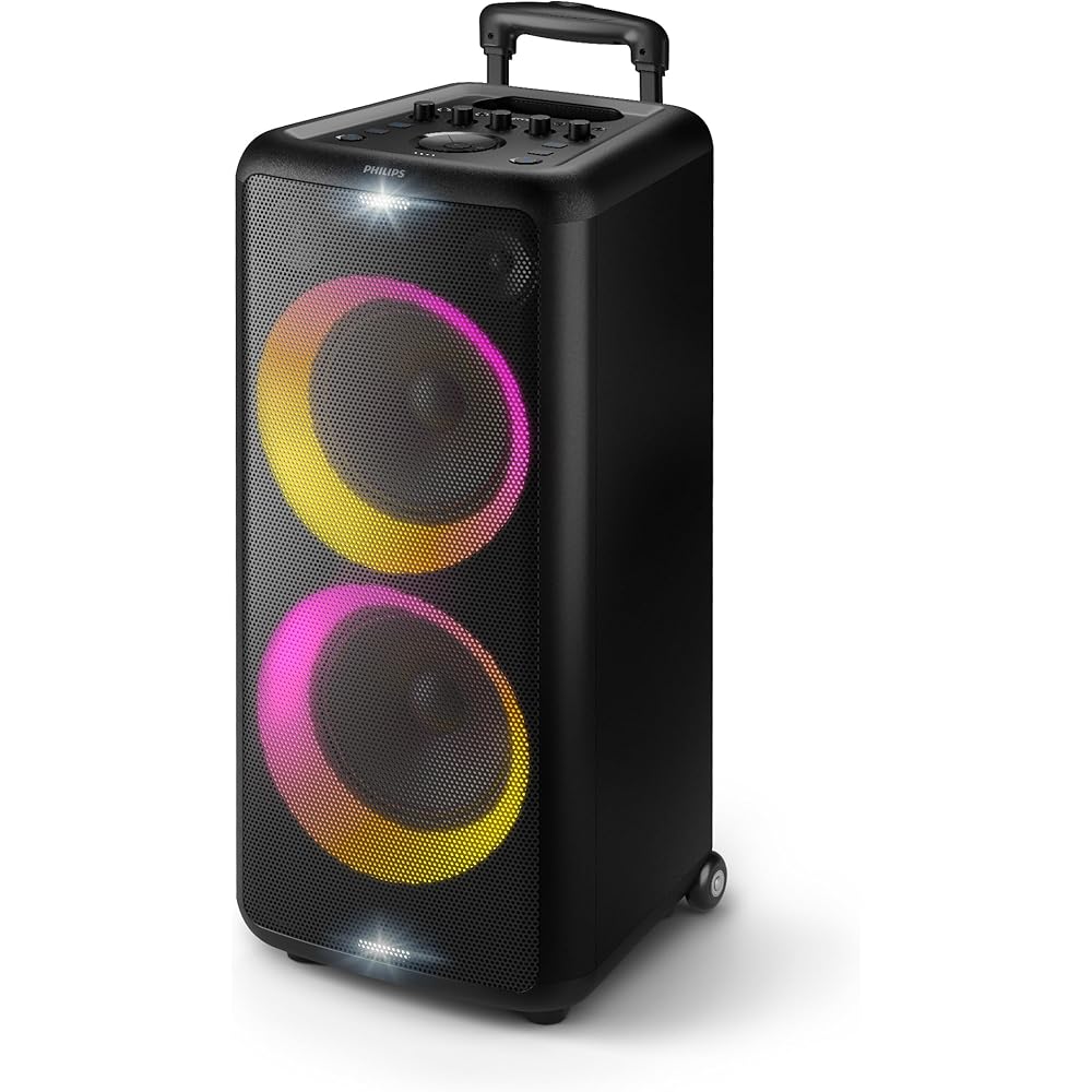 Philips X5206 bluetooth party speaker, portable with wheels, exciting light show, karaoke machine with microphone and Guitar Input, powerful bass & subwoofer, long playtime, perfect for outdoor events : Electronics