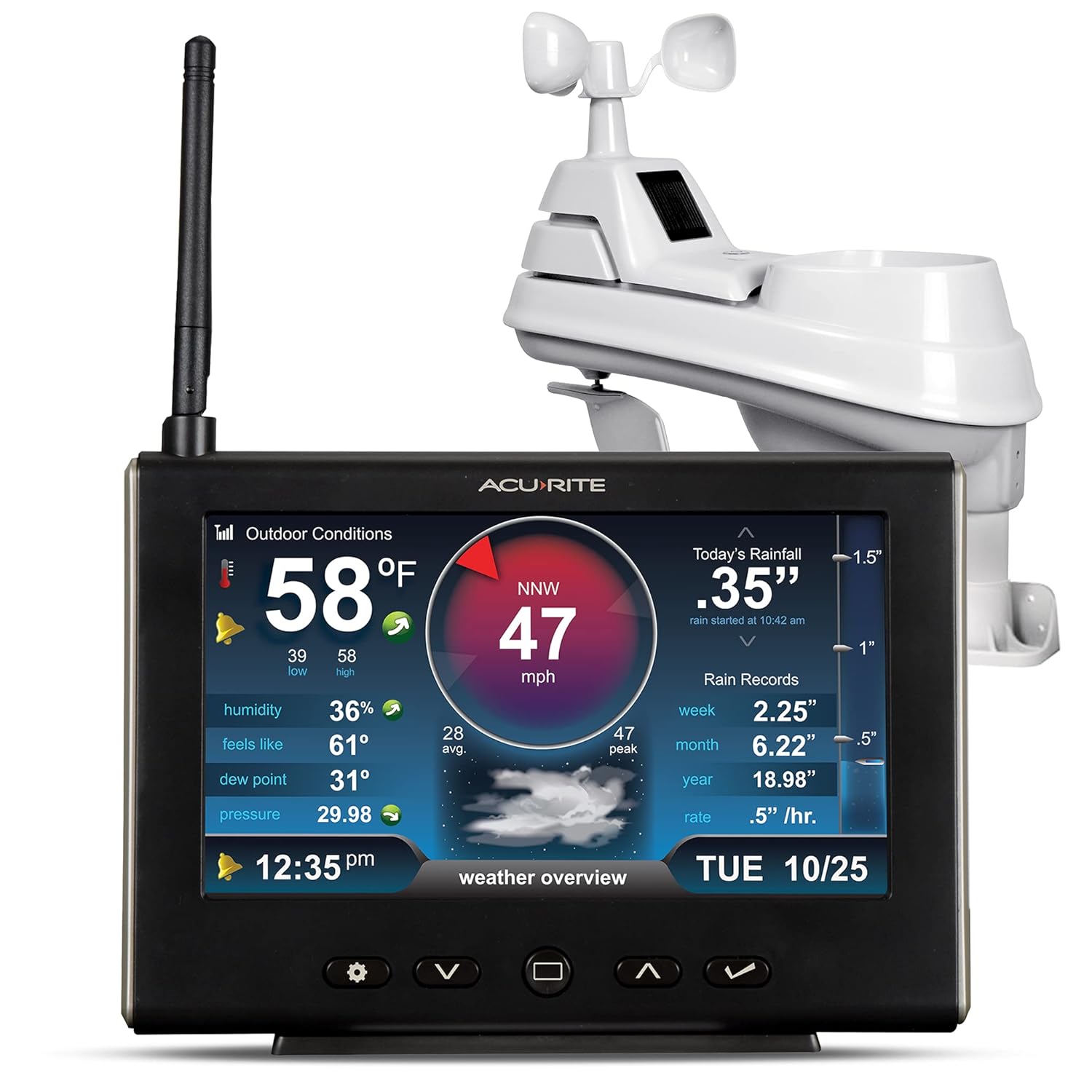 AcuRite Iris Weather Station with Rain Gauge and Wind Speed/Direction, Indoor Outdoor Thermometer Wireless Outdoor Sensor for Temperature and Humidity, and HD Display with Built-In Barometer (01535M) : Patio, Lawn & Garden