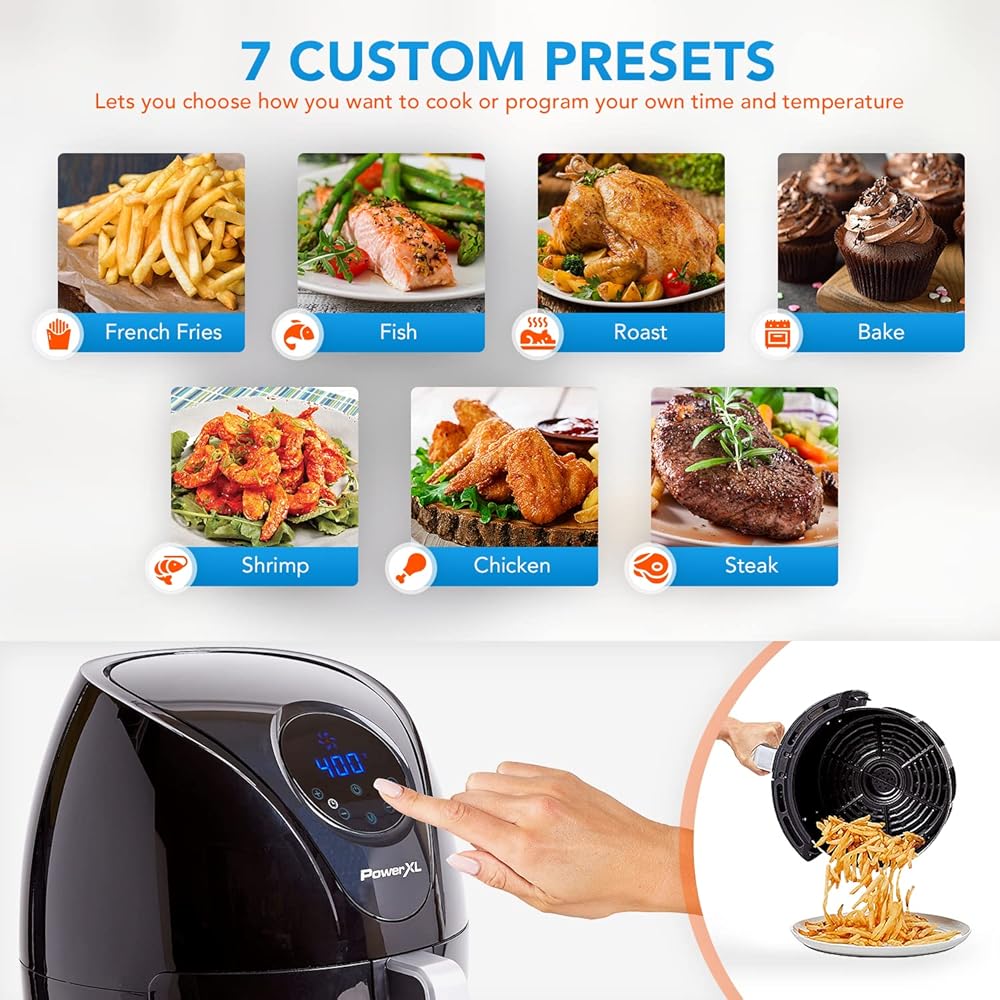 PowerXL Air Fryer 7 QT Maxx Classic, Extra Hot Air Fry, Cook, Crisp, Broil, Roast, Bake, High Gloss Finish, Nonstick, Black : Home & Kitchen