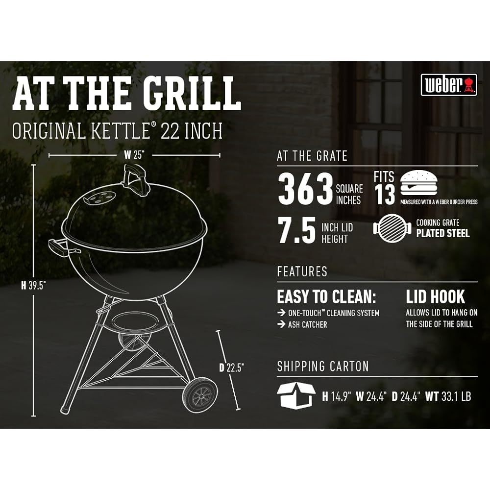 Weber Original Kettle Charcoal Grill for Outdoor Cooking and Barbecue, 22-Inch, Black : Patio, Lawn & Garden
