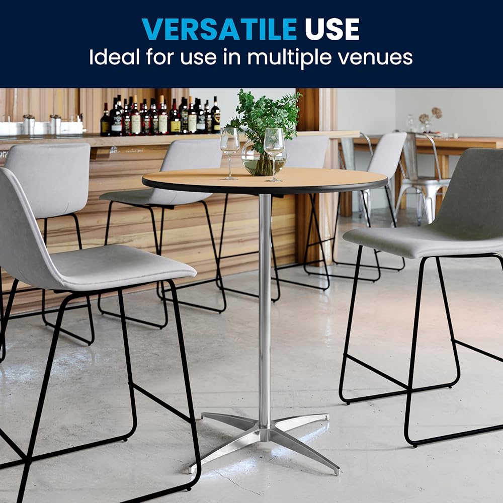 Flash Furniture Lars 30'' Round Wood Cocktail Table with 30'' and 42'' Columns, Adjustable Wood Bar Height Table for Events or Home Use, Natural : Flash Furniture: Home & Kitchen