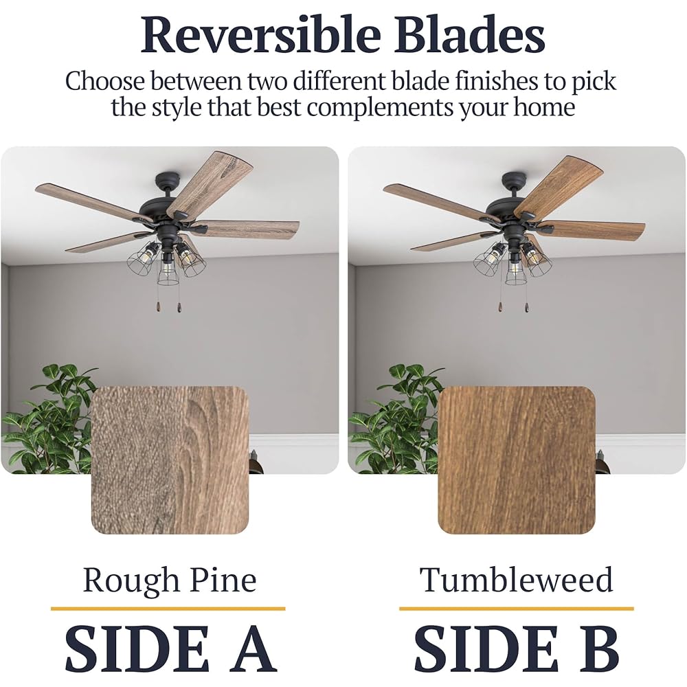 Prominence Home Lincoln Woods, 52 Inch Industrial Style LED Ceiling Fan with Light, Pull Chain, Three Mounting Options, 5 Dual Finish Blades, Reversible Motor - 50581-01 (Bronze) -