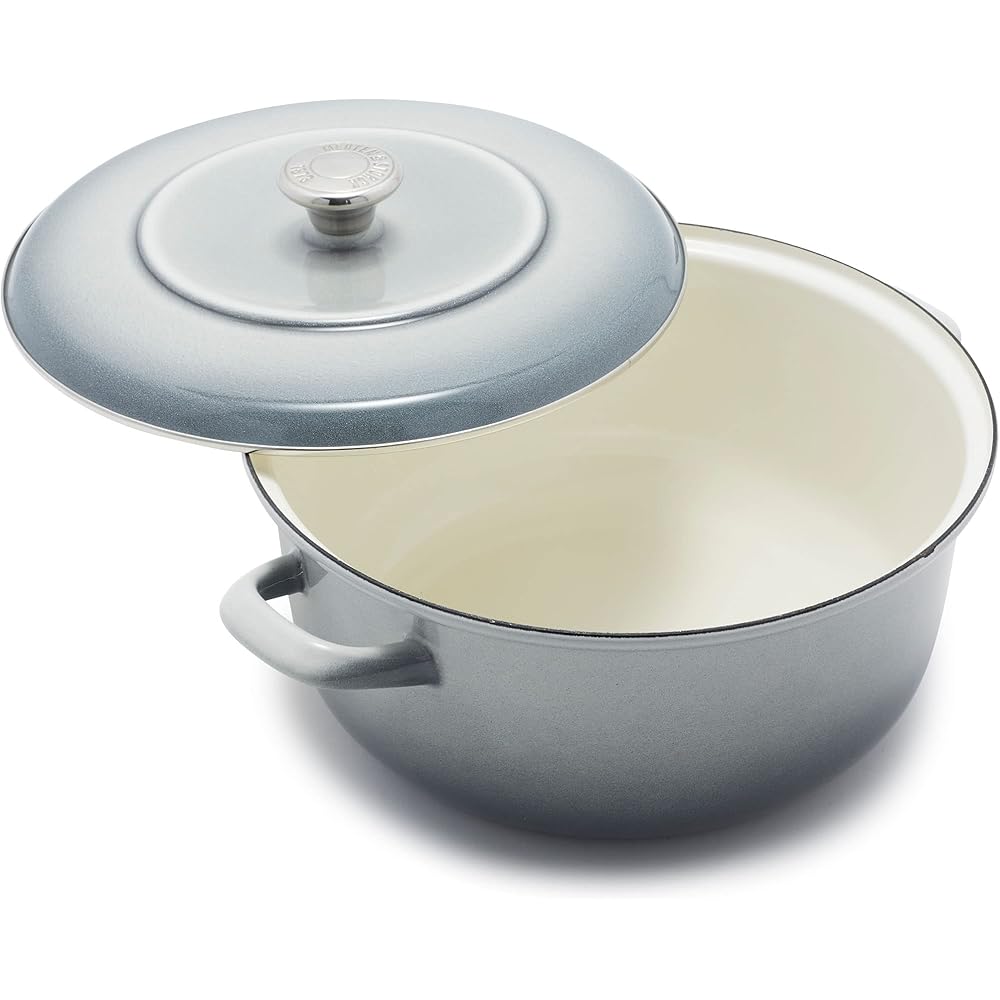 Merten & Storck 5.3QT Round Dutch Oven Casserole Pot with Lid, European Crafted Enameled Iron Stockpot, Induction & All Cooktops, Braising, Stews, Roasting, Slow Cooking, Sourdough, Cloud Gray : Health & Household