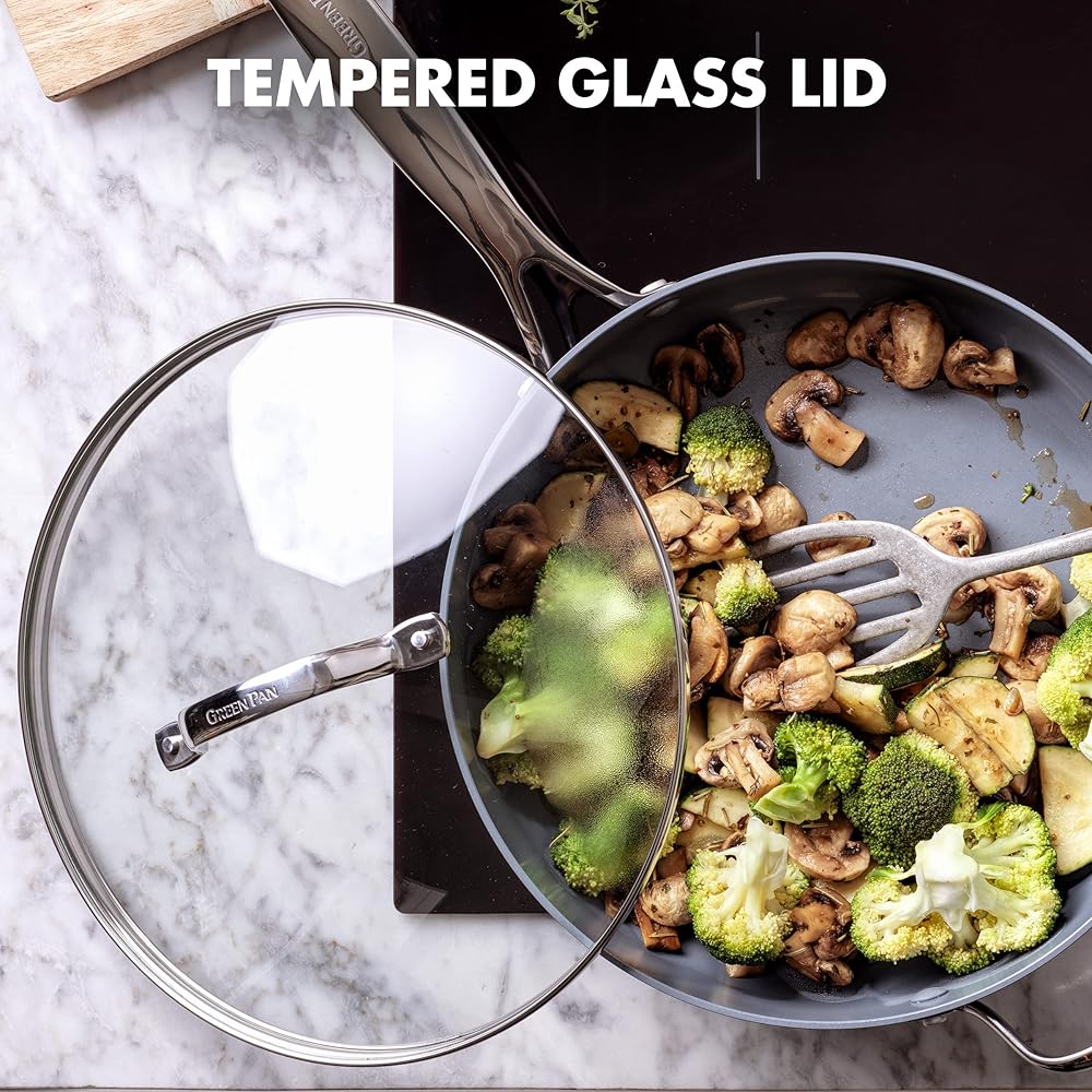 GreenPan Valencia Pro Hard Anodized Healthy Ceramic Nonstick 4.5QT Saute Pan Jumbo Cooker with Lid, PFAS-Free, Induction, Dishwasher Safe, Oven Safe, Gray: Home & Kitchen