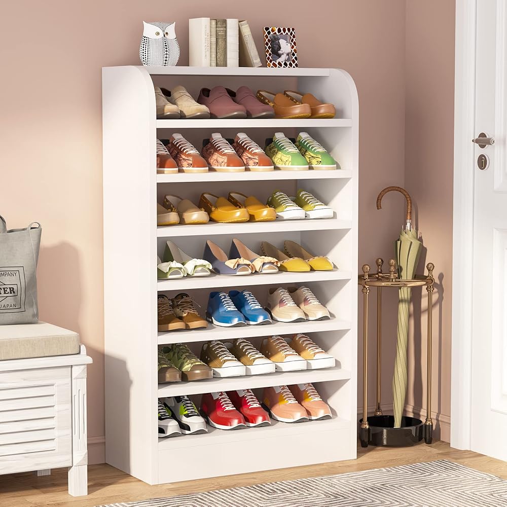 Tribesigns Shoe Rack, 8-Tier Tall Shoe Shelf, Wooden Shoe Storage Cabinet, White : Home & Kitchen
