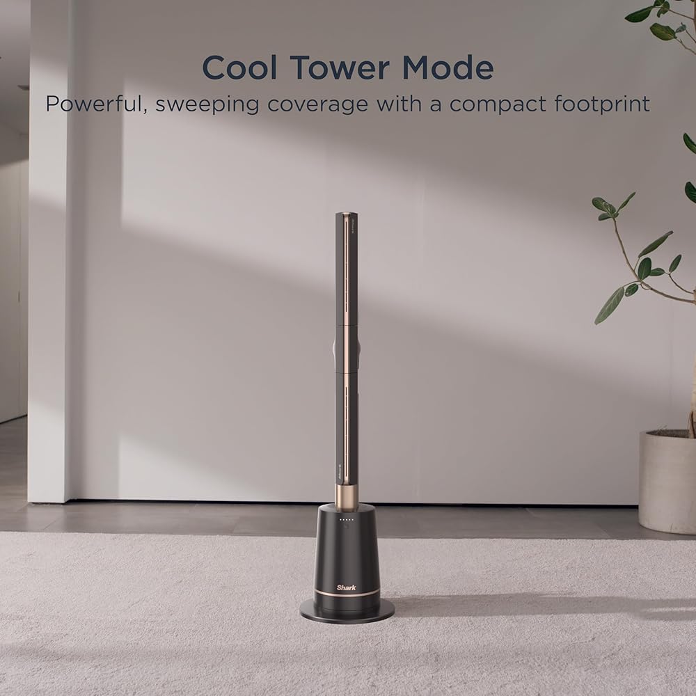 Shark TurboBlade Fan—Ultra-customizable bladeless tower fan, pivots, twists, oscillates 180°, circulates and propels air, 10 noise levels + 10 speeds, easy to clean, charcoal, TF202S