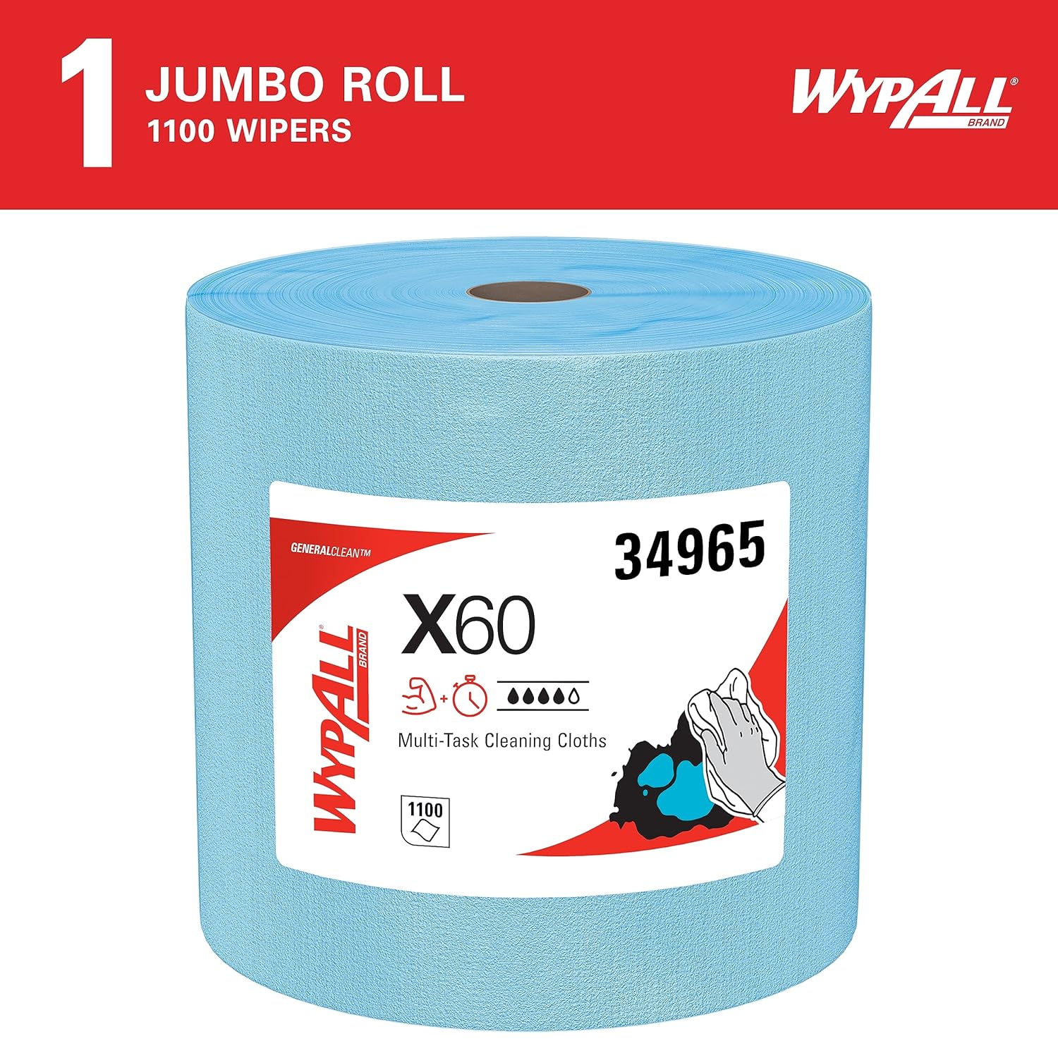 WypAll GeneralClean X60 Cloths Multi-Task Cleaning Wipes, Jumbo (34965), Strong and Absorbent Towels, Blue (1 Roll of 1,100 Sheets, 1,100 Sheet Total) : Health & Household