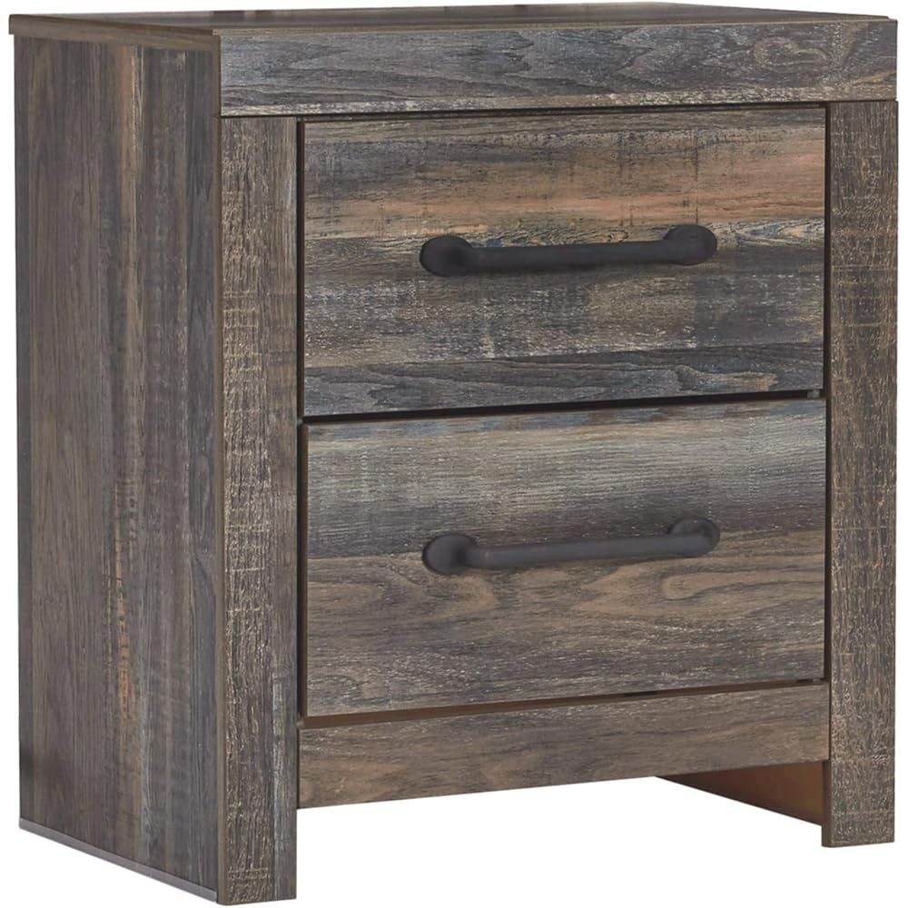 Signature Design by Ashley Drystan Rustic Industrial 2 Drawer Nightstand with 2 Slim-Profile USB Charging Stations, 24.37
