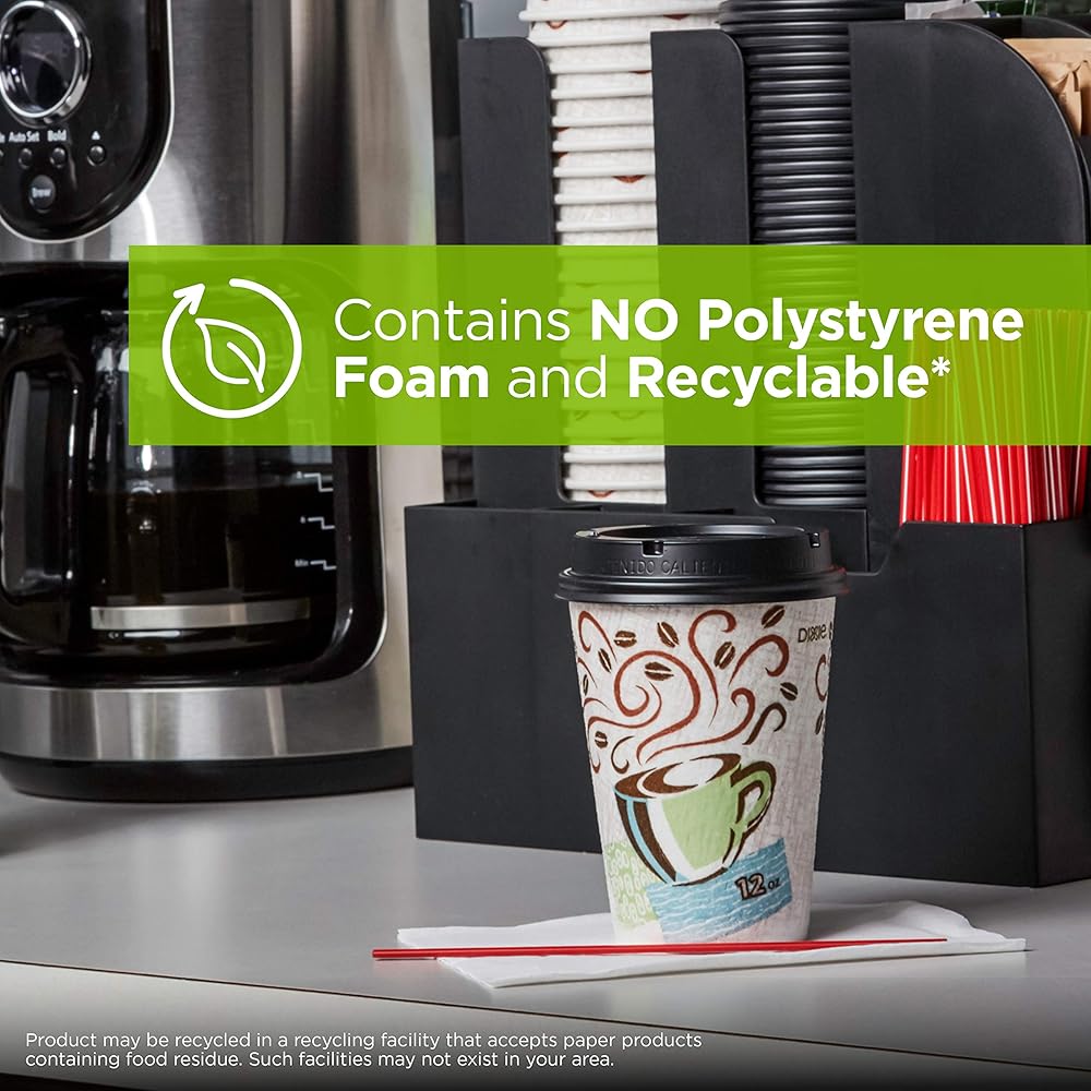 Dixie PerfecTouch 12 oz. Insulated Paper Hot Coffee Cup and Lid Set by GP PRO (Georgia-Pacific) Coffee Haze and White, 5342COMBO600, 300 Cups and 300 Lids (50 Cups and Lids Per Pack, 6 Packs Per Case) : Health & Household