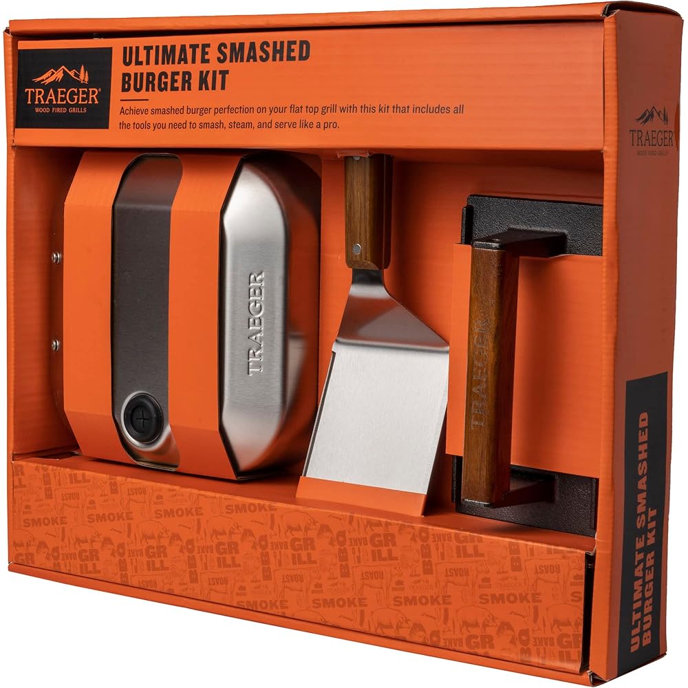 : Traeger Grills BAC734 Ultimate Smashed Burger Kit, Griddle Tools, Steam Dome, Spatula, Burger Smasher Grill Accessory : Patio, Lawn & Garden