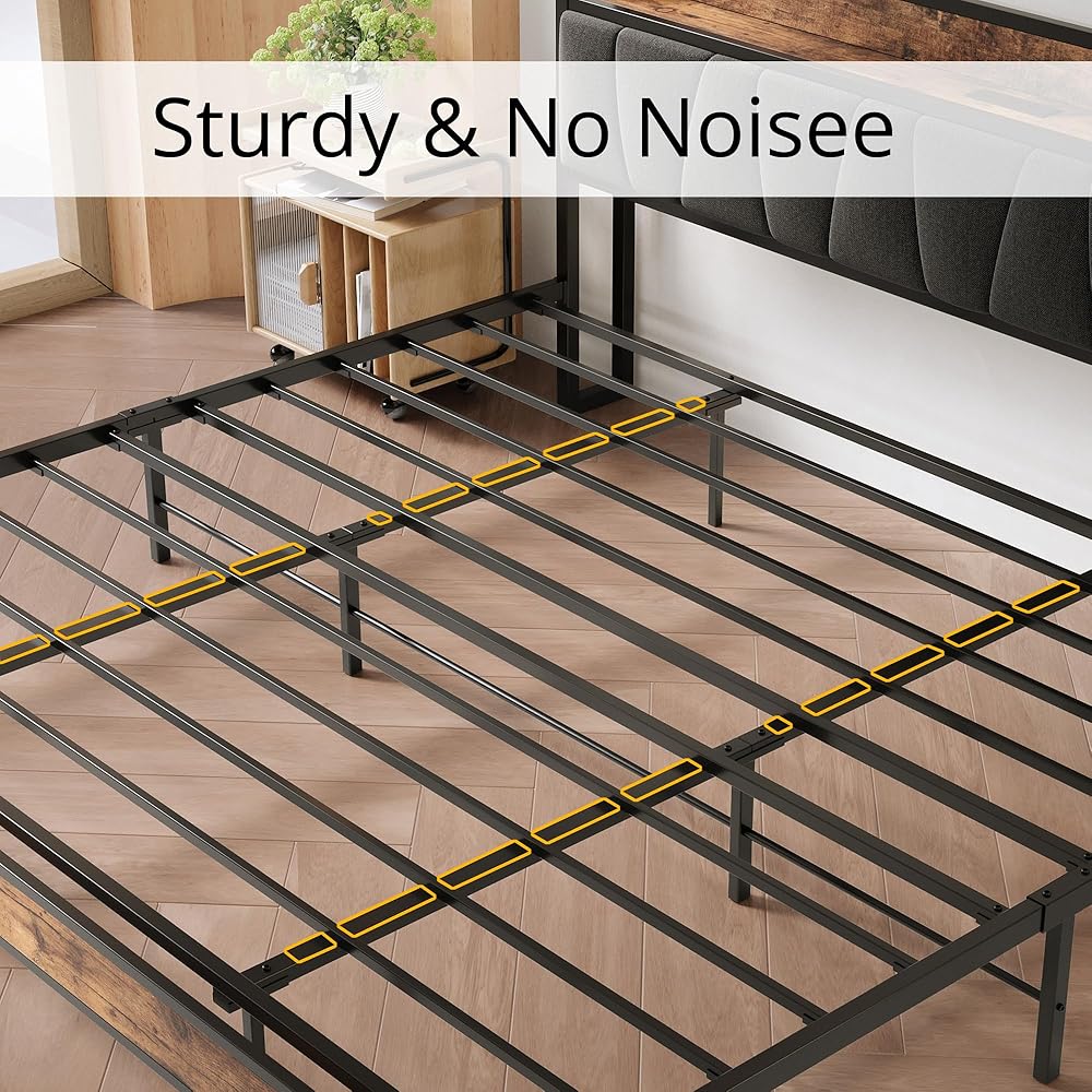 LIKIMIO King Size Bed Frame, Storage Headboard with Charging Station, Solid and Stable, Noise Free, No Box Spring Needed, Easy Assembly : Home & Kitchen