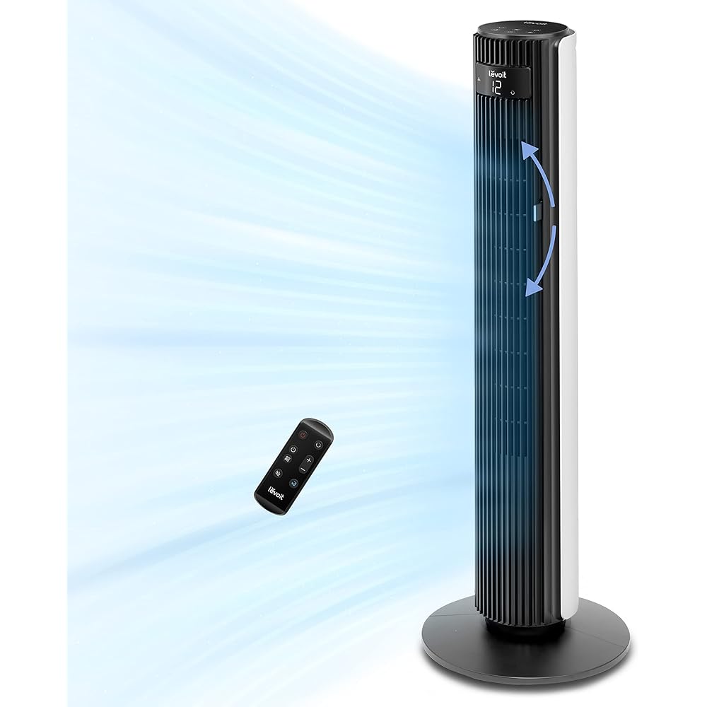 LEVOIT Smart 42 inch Tower Fan for Bedroom, DC motor, Oscillating with Quiet 26ft/s Velocity, 25dB Bladeless Floor Fan for Home Space, 12 Speeds, 4 Modes, 24H Timer with APP, Works with Alexa, Remoter : Home & Kitchen