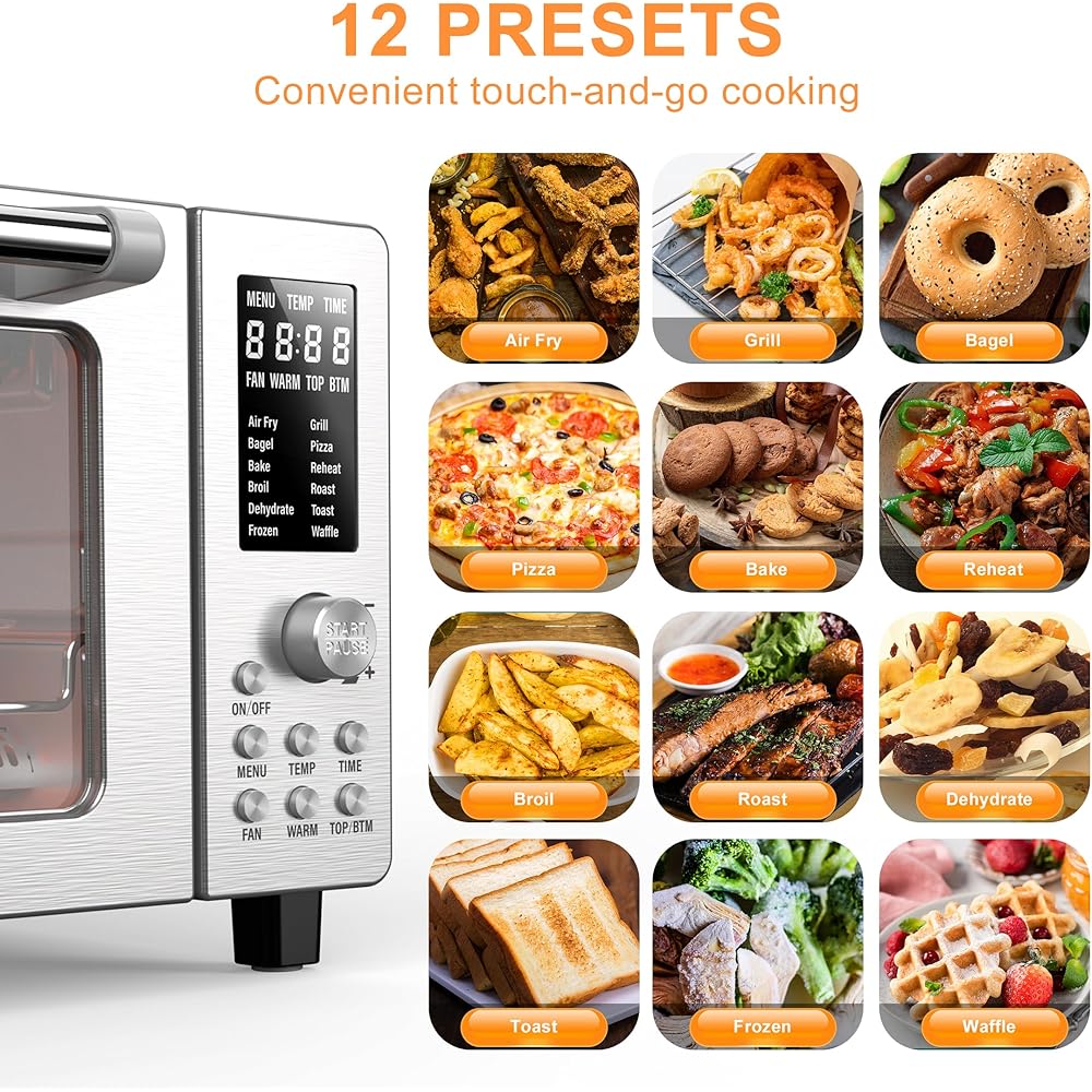 Nuwave Bravo Air Fryer Toaster Smart Oven, 10-in-1 Countertop Convection, 1800 Watts, 21-Qt Capacity, 50°-450°F Temp Controls, Top and Bottom Heater Adjustments 0%-100%, PFAS Free, Stainless Steel : Home & Kitchen