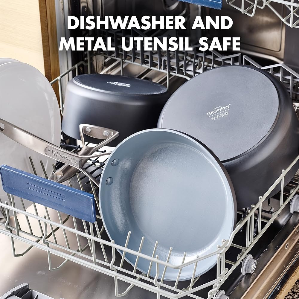 GreenPan Paris Pro Hard Anodized Healthy Ceramic Nonstick, 11 Piece Cookware Pots and Pans Set with Stainless Steel Lids, PFAS-Free, Dishwasher Safe, Grey: Home & Kitchen