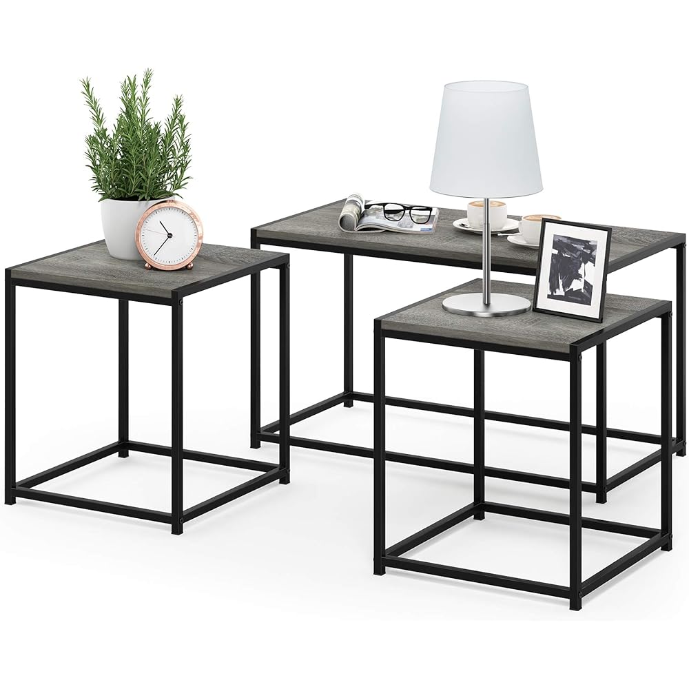 Furinno Camus Modern Living Room Coffee Table with 2 End Tables Set, French Oak Grey : Home & Kitchen