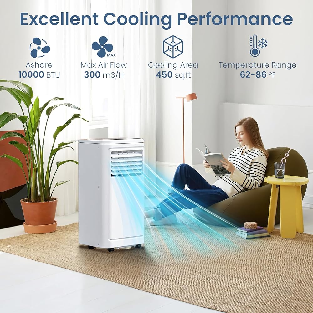 ZAFRO Portable Air Conditioners, 10000 BTU, 3 in 1 Portable AC Unit with Window Kits, Fan & Dehumidifier Modes, Cools up to 450 Sq.Ft, LED Display/Remote Control, 24H Timer for Living Room, Bedroom : Home & Kitchen
