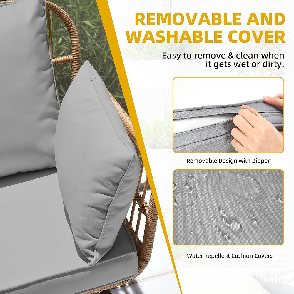 DWVO Wicker Patio Loveseat, All-Weather Rattan 2-Seat Sofa with Cushions & Lumbar Pillows, Outdoor Patio Furniture Set for Patio, Balcony, Backyard, Deck, Poolside (Grey) : Automotive