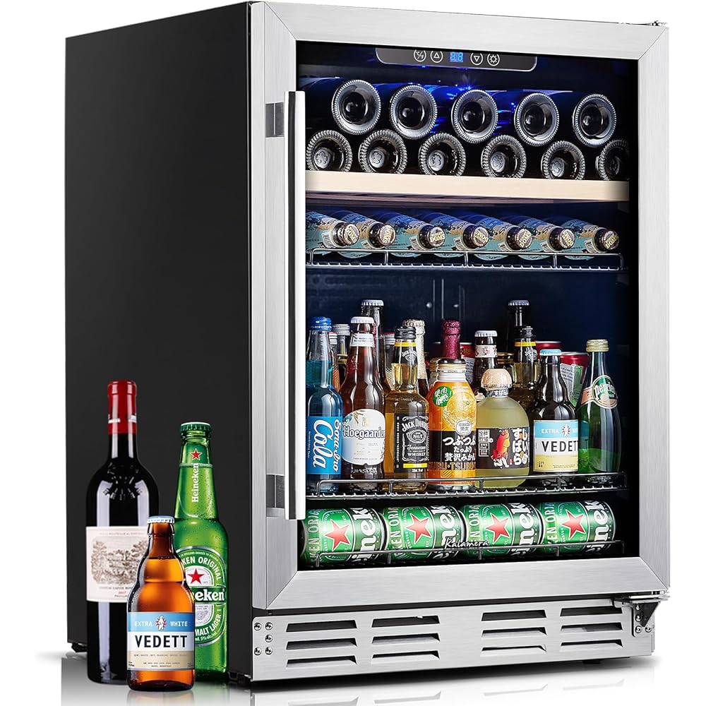 Kalamera Mini Fridge Beverage and Wine Cooler Built-in or Freestanding - 118 Cans & 16 Bottles Capacity Wine Refrigerator Cooler : Appliances
