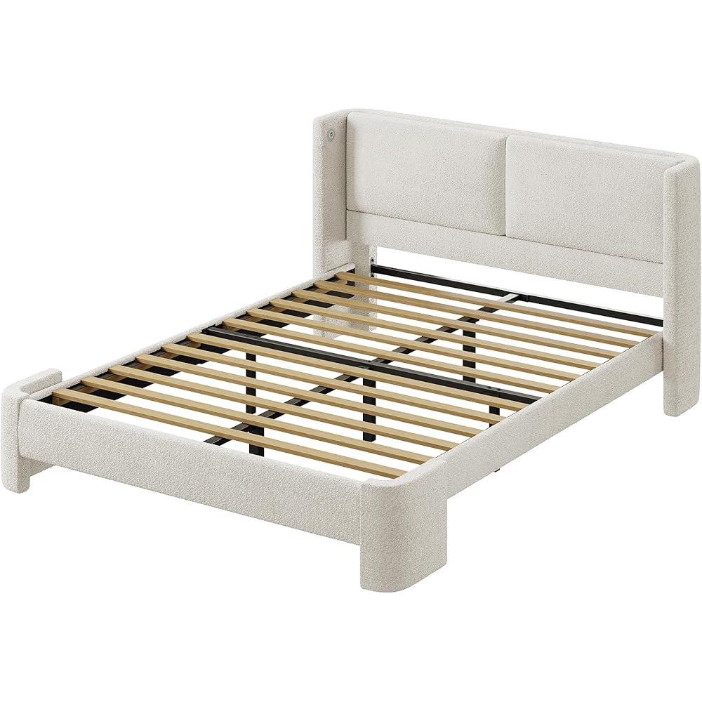 LIKIMIO Full Bed Frame with Headboard, Upholstered Bed Frames with USB Ports, Base Cama Bed Frame No Box Spring Needed, Cream White : Home & Kitchen