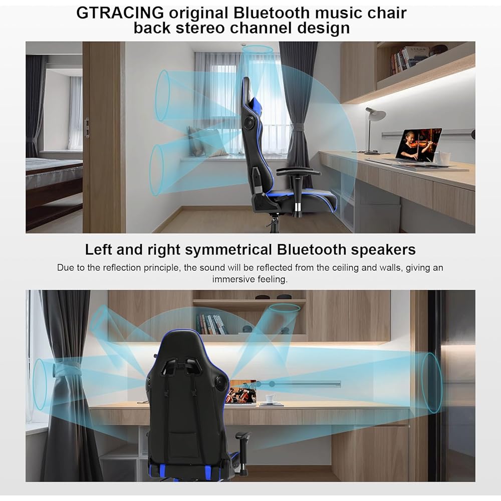 GTRACING Gaming Chair with Speakers Bluetooth Music Video Game Chair Audio Ergonomic Design Heavy Duty Office Computer Desk Chair（Blue） : Home & Kitchen