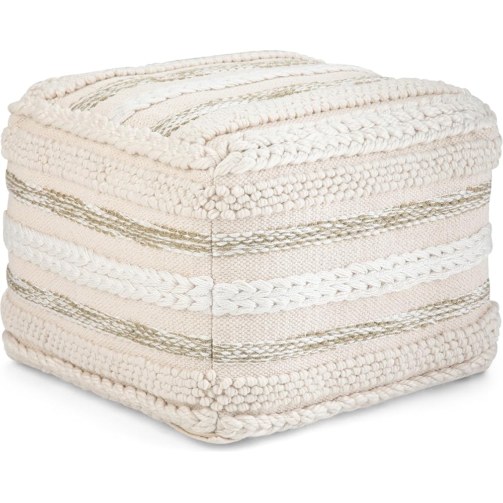 SIMPLIHOME Sommer Boho Square Pouf in Natural Handloom Woven Pattern for the Living Room, Bedroom and Kids Room : Home & Kitchen