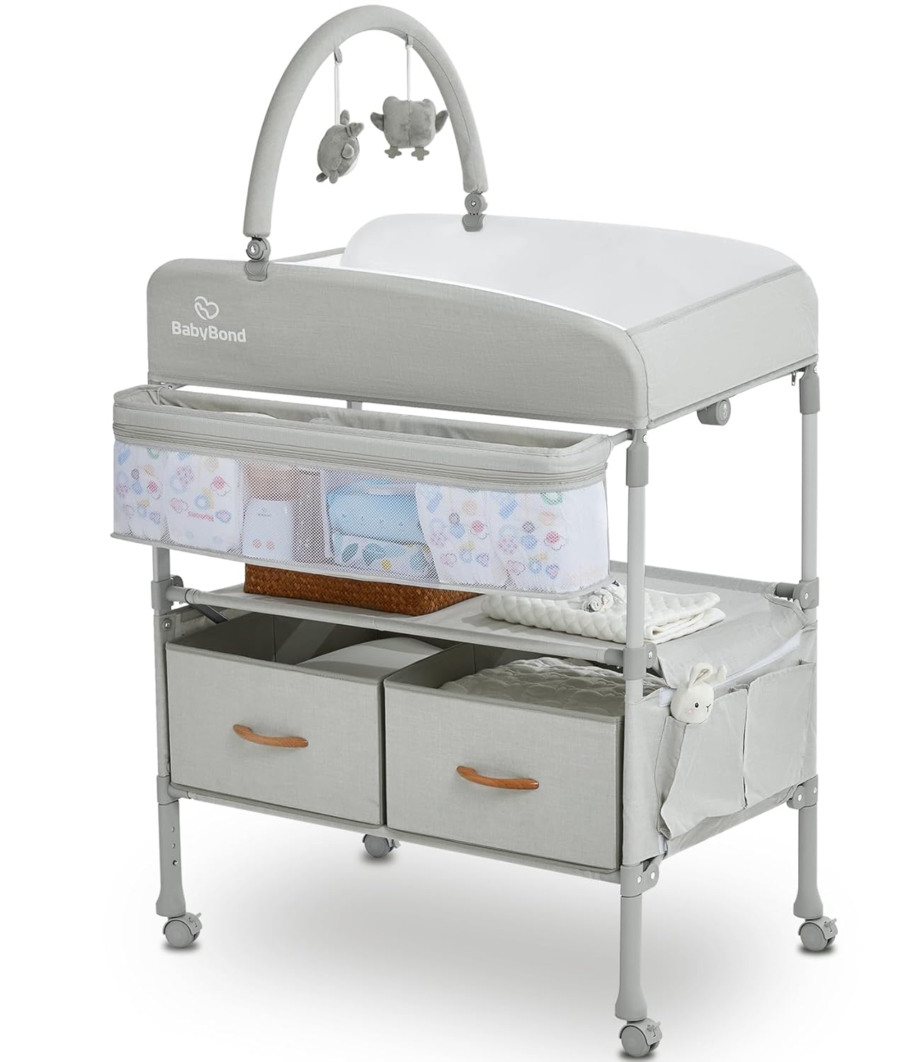 BabyBond Portable Baby Changing Table with 2 Storage Baskets, Foldable Changing Table Dresser Waterproof Diaper Changing Table Height Adjustable Changing Station for Infant and Newborn(Beige) : Everything Else