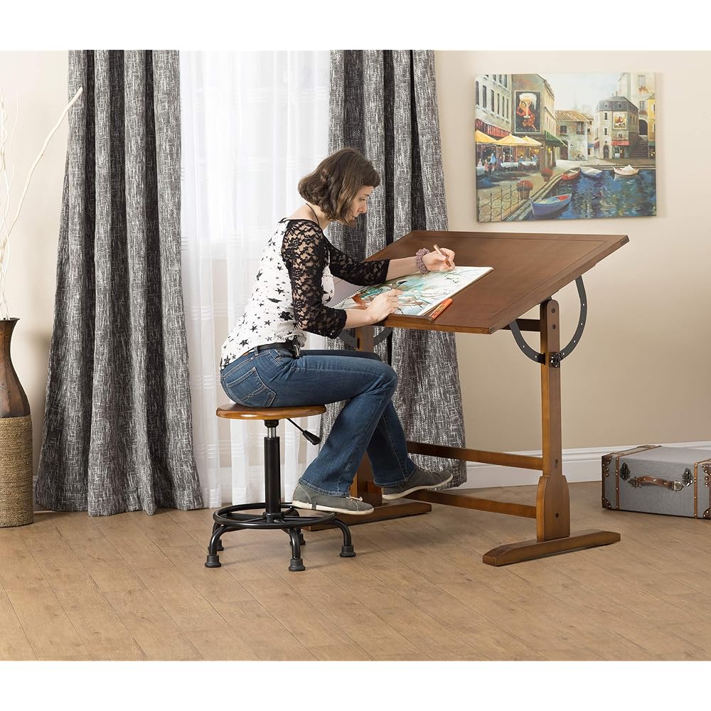 Studio Designs Vintage Drafting Table - Antique Design Solid Wood Drafting Table with Built-In Pencil Groove and Pencil Ledge - Angle Adjustable Work Surface : Home & Kitchen