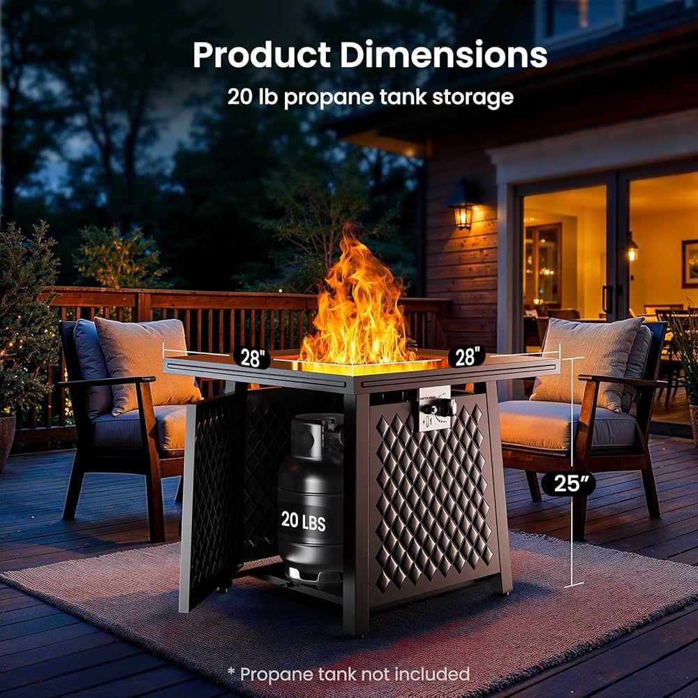 Ciays 32 Inch Propane Fire Pits,50,000 BTU Gas Fire Pit Table for Outsides with Steel Lid and Lava Rock, 2-in-1 Square Fire Table for Gatherings Parties on Patio Deck Garden Backyard, Black : Patio, Lawn & Garden