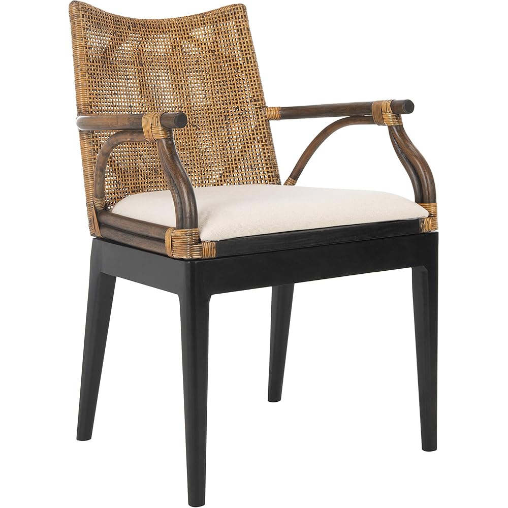 Safavieh Home Gianni Rattan Tropical Woven Arm Chair, Brown/Black : Home & Kitchen