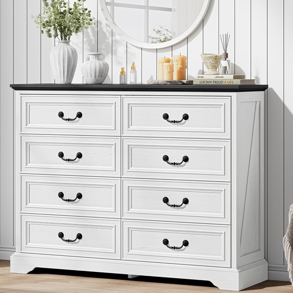 LIKIMIO Farmhouse 8 Drawer Dresser for Bedroom, 52